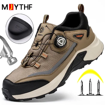 סיבוב כפתורים נעלי עבודה לגברים ללבוש עמידים נעלי בטיחות באיכות גבוהה גברים מגפי פלדה הבוהן נעליים לנשימה נעלי מגן