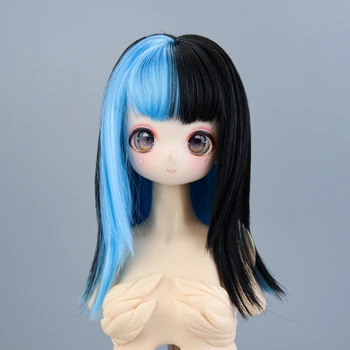 BJD פאות 1/3 בובה שיער כחול שחור באורך בינוני רך סיבים עבור Dollfie Dreamd חכם בובה 8-9