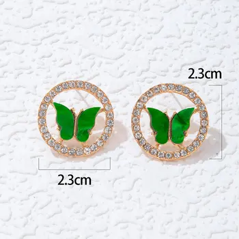 HuaTang ירוק משובץ אבן פרפר צמצם עגילים, זוג של אור יוקרה שבור יהלום של נשים עגילים, תאריך הנסיעה