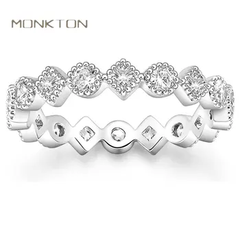 Monkton טבעת נצח טבעות נישואין לנשים זרקונים מצופה כסף Stackable הטבעת יוקרה אירוסין תכשיטים Anillos